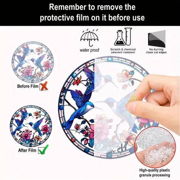 Suncatcher Hummingbird Flowers Hanging Window Decor Art Colorful In/Outdoor - Picture 3 of 4